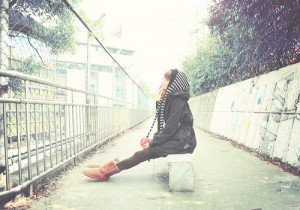 girl, hood, sitting, uggs