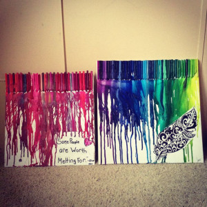 Melted crayon art with movie quotes. Left: Frozen, 