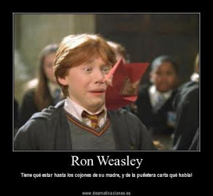 ... image include: arry potter, hogwarts, quote, ron weasley and spanish