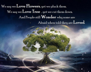 We say we love flowers, yet we pluck them. We say we love trees, yet ...