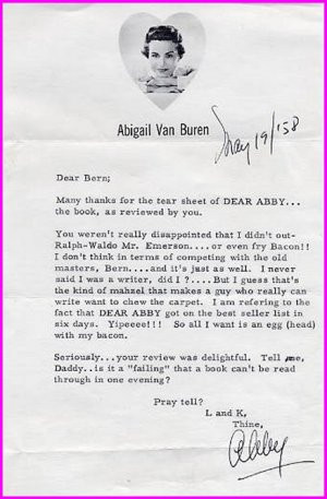 Dear Abby ABIGAIL VAN BUREN Typed Letter Signed 1958!