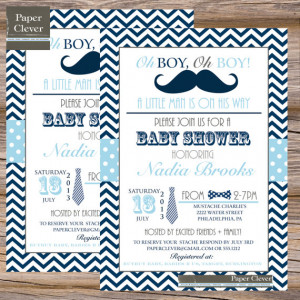 Boys baby shower invitation bow tie, mustache, navy, - digital file ...