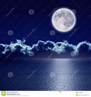 Peaceful background, night sky with full moon and reflection in sea ...
