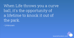 When Life throws you a curve ball, it's the opportunity of a lifetime ...