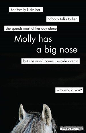 Suicide prevention poster, based on the idea that animals don't commit ...