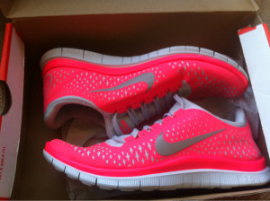 Pink nike running shoes