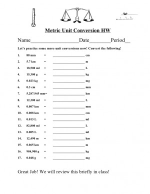 Metric Unit Conversion Worksheet
