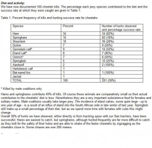 Cheetah prey and hunting success rate Kgalagadi Cheetah Project