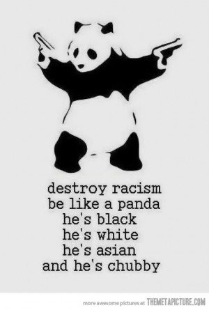 Black and white asian panda cartoon with quotes