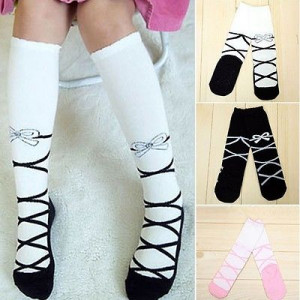 Girls Kids Knee High Socks Bowknot Jewel Stockings Leggings Ballet ...