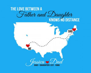 Father Daughter Long Distance - 8x10 Custom Map Art Print, Gift for ...
