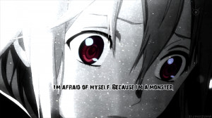 anime black and white monster fear afraid inori animated GIF