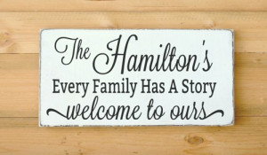 _name_sign_gift_custom_last_name_wood_signs_welcome_our_story_quote ...