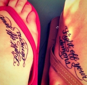 gorgeous couple tattoo quotes on foot - fight off your demons-f96404