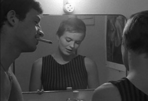 Jean Seberg and Jean-Paul Belmondo in a scene in 