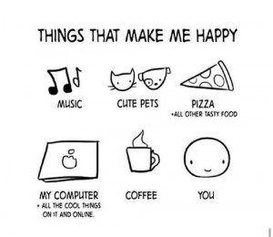 black and white, coffee, happy, music, pet, pizza, quotes, sketch