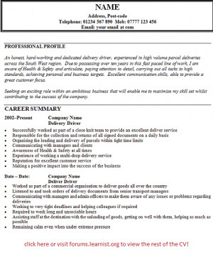 Delivery Driver CV Example