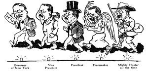 1910 cartoon shows Roosevelt's multiple roles to 1919