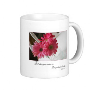 Pink gerbera daisies religious quote coffee cup coffee mug