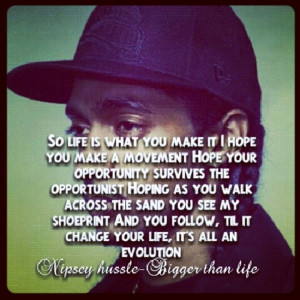 Nipsey Hussle his music is like art.Heres his lyrics to his song ...