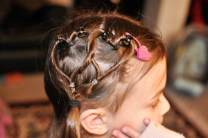 Kayla's hair I did for her valentine's day party at preschool:)