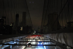 Looking towards Manhattan on the Brooklyn Bridge Wednesday night ...