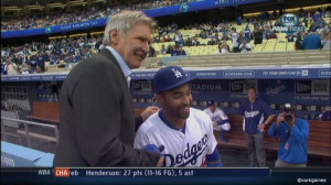 ... Jackie Robinson) in the movie '42,' met with Matt Kemp before the game