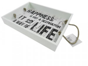 Vintage Quote Black & White Wooden Drinks Food Serving Tray + Handles