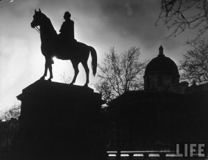 Margaret Bourke-White: Nighttime silhouette view of statue of King ...