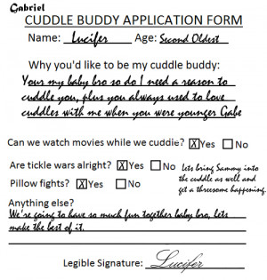 Lucifer Cuddle Buddy Application Form - Gabriel by TheQueenofLight