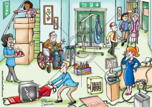 Health and safety cartoons - Care home fire hazards. Fire hazards care ...
