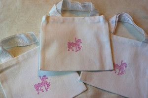Pink Carousel Horse White Cotton Mini Canvas Bags Great for Birthday ...