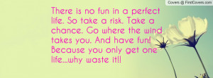 There is no fun in a perfect life. So take a risk. Take a chance. Go ...