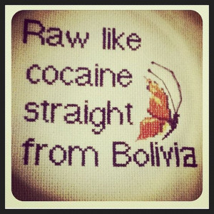 Awesome funny Wutang cross stitch with butterfly, rap lyric quote.