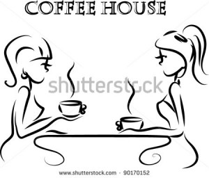 Girl Drinking Coffee Drawing Girls are drinking coffee in a