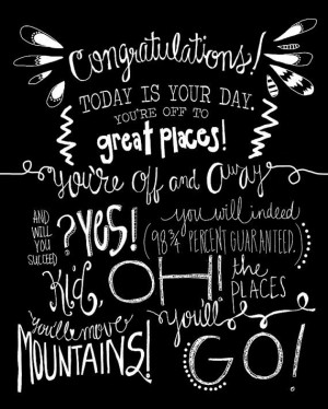 Dr. Seuss Oh the Places Youll Go 8x10 hand drawn graphic wall print ...