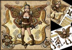 ... steampunk elements and flowers, co-ordinating tags say happy birthday