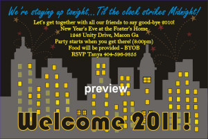 Printable Cityscape New Years Eve 2011 Invitations