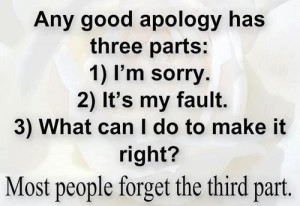 Any good apology three parts- Real true quotes, real quotes