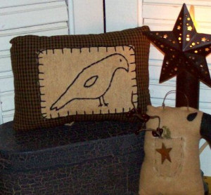 and Mustard Homespun Pillow with Crow-Crow Pillow,Crow Decor,Homespun ...