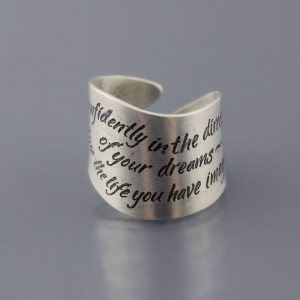 Etched Sterling Silver Ring with Thoreau quote: 