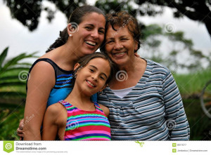 Beautiful Hispanic Grandmother Daughter And Granddaughter Smiling