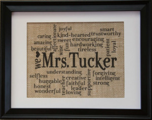 Teacher Gift , Teachers Name on Burlap , Burlap Print with Teachers ...