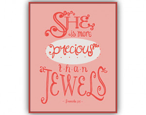 Proverbs 3 15 Bible Verse Art Bapti sm, Coral Nursery Decor, 11x14 ...