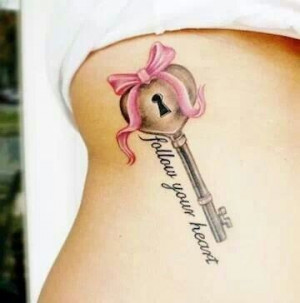 Tattoo quote, pink ribbon, key