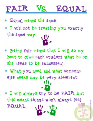 Free Fair Doesn't Have to Be Equal Poster for Classroom Management
