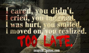 , you didn't. I cried, you laughed. I was hurt, you smiled. I moved ...
