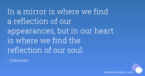 In a mirror is where we find a reflection of our appearances, but in ...