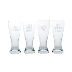 Beer Sayings Pilsner Beer Glasses Set of 4 Fun Bar Premium Drinkware