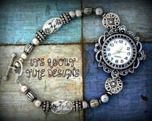 Bracelet Watch, Silver Watch, Handm ade Watch, Stamped Metal, Antique ...